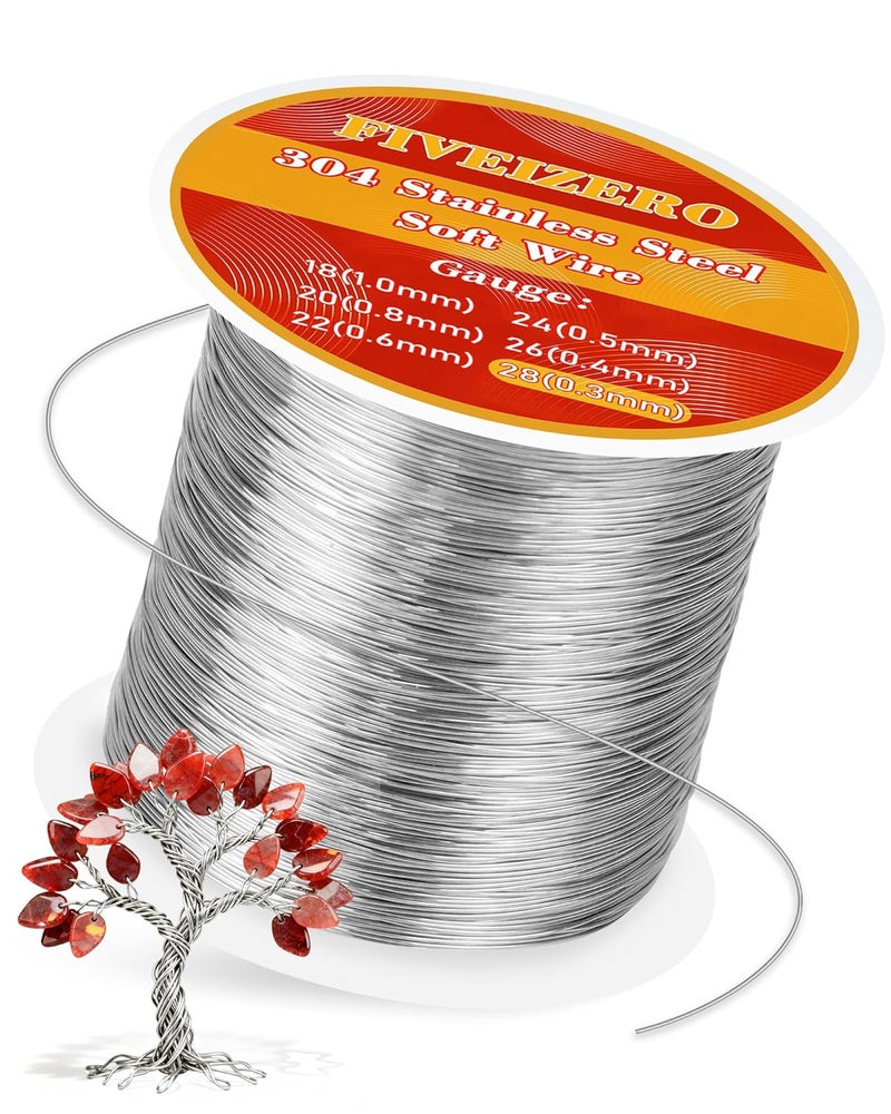 FIVEIZERO 28 Gauge 304 Stainless Steel Wire for Jewelry Making,109yd Stainless Steel Jewelry Wires Thin Metal Craft Wire for Necklace,Bracelet,Earring,Bead Stringing,DIY,Floral and Home Crafts - Image 1